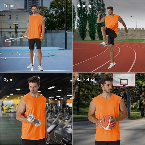CQC Men's Sleeveless Shirts Gym Workout Running Quick Dry Wide Strap Tank Top Beach Swim Muscle Athletic Shirt Orange XL in Saudi Arabia