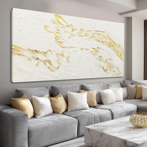 SOUGUAN Textured Walls Art White and Gold Wall Decorations Contemporary Artwork for Walls 29"x58" Canvas Paintings for Living Room Dining Room in Saudi Arabia