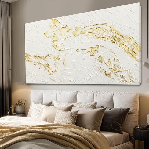 SOUGUAN Textured Walls Art White and Gold Wall Decorations Contemporary Artwork for Walls 29"x58" Canvas Paintings for Living Room Dining Room in Saudi Arabia