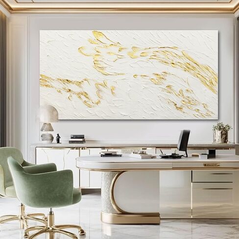 SOUGUAN Textured Walls Art White and Gold Wall Decorations Contemporary Artwork for Walls 29"x58" Canvas Paintings for Living Room Dining Room in Saudi Arabia