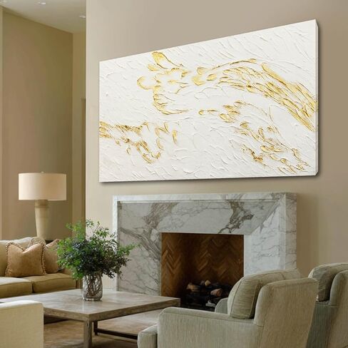 SOUGUAN Textured Walls Art White and Gold Wall Decorations Contemporary Artwork for Walls 29"x58" Canvas Paintings for Living Room Dining Room in Saudi Arabia