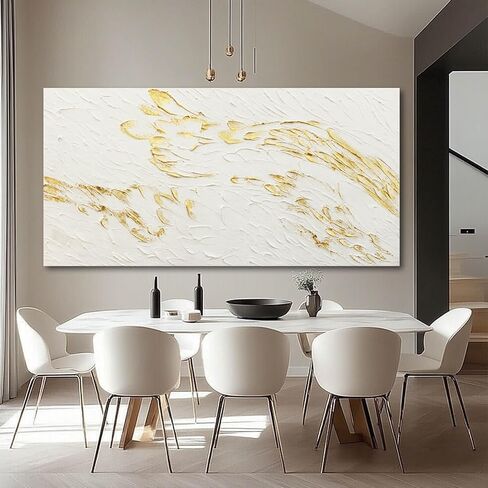 SOUGUAN Textured Walls Art White and Gold Wall Decorations Contemporary Artwork for Walls 29"x58" Canvas Paintings for Living Room Dining Room in Saudi Arabia