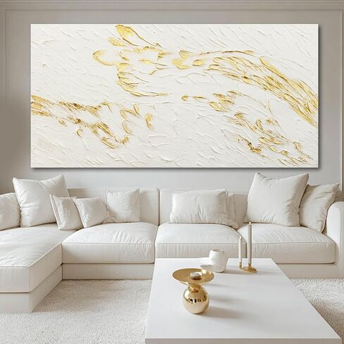 SOUGUAN Textured Walls Art White and Gold Wall Decorations Contemporary Artwork for Walls 29"x58" Canvas Paintings for Living Room Dining Room in Saudi Arabia