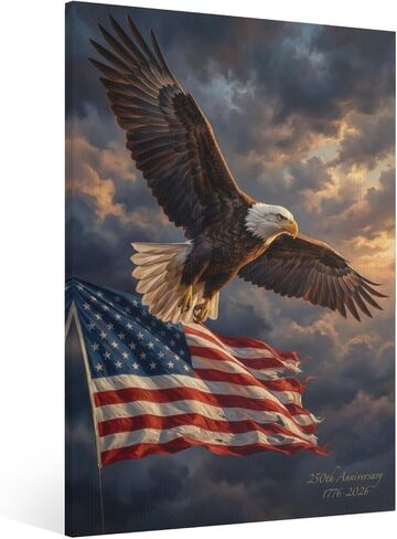 YarnArtistry 250th Anniversary Bald Eagle Patriotic Canvas Wall Art American Flag Soaring Eagle Painting Gallery Wrapped Ready to Hang Waterproof UV Resistant Fade Proof, 8x10 Inch in Saudi Arabia