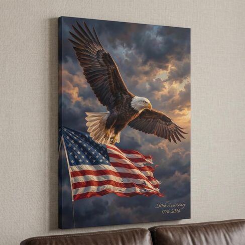 YarnArtistry 250th Anniversary Bald Eagle Patriotic Canvas Wall Art American Flag Soaring Eagle Painting Gallery Wrapped Ready to Hang Waterproof UV Resistant Fade Proof, 8x10 Inch in Saudi Arabia
