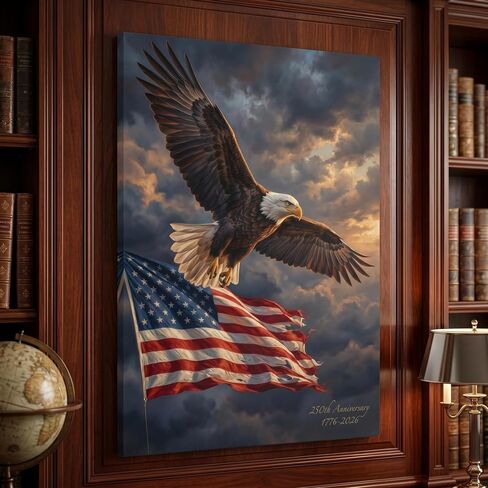 YarnArtistry 250th Anniversary Bald Eagle Patriotic Canvas Wall Art American Flag Soaring Eagle Painting Gallery Wrapped Ready to Hang Waterproof UV Resistant Fade Proof, 8x10 Inch in Saudi Arabia