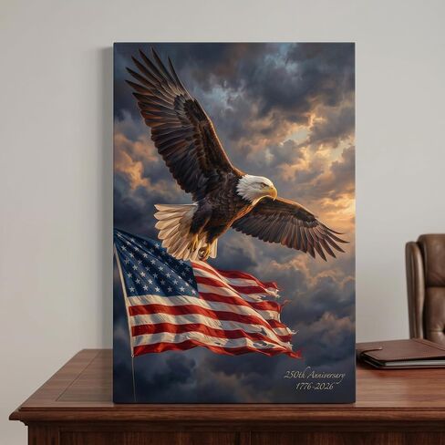 YarnArtistry 250th Anniversary Bald Eagle Patriotic Canvas Wall Art American Flag Soaring Eagle Painting Gallery Wrapped Ready to Hang Waterproof UV Resistant Fade Proof, 8x10 Inch in Saudi Arabia