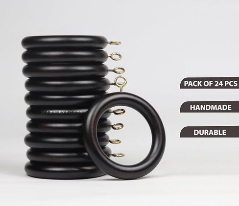 Premium Wooden Curtain Rings for Window and Door Decoration (24 Pieces) Wood Drapery Rings | Inner Dia 1.75 Inch and Outer Dia 2.5 Inch | Rosewood, Brown, TR-CR-01 in Saudi Arabia