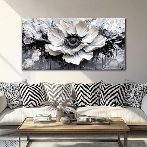 JUDASJART Black and white Canvas Painting Wall Decor For Living Room Wall Art For Bedroom Office Decoration Abstract Flowers Artworks Pictures Ready To Hang Modern Aesthetics Home Decor in Saudi Arabia