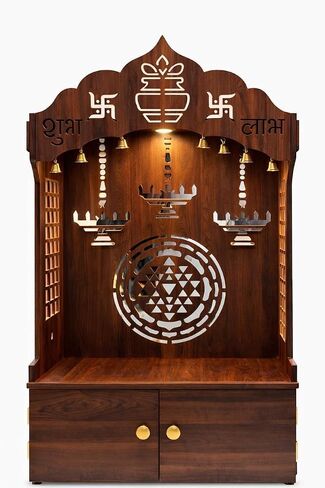 Timeless Wooden Temple/Mandir for Home with Spacious Shelf&Inbuilt Focus Light- Finish,109 Cm Brown in Saudi Arabia