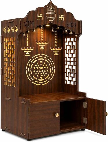 Timeless Wooden Temple/Mandir for Home with Spacious Shelf&Inbuilt Focus Light- Finish,109 Cm Brown in Saudi Arabia