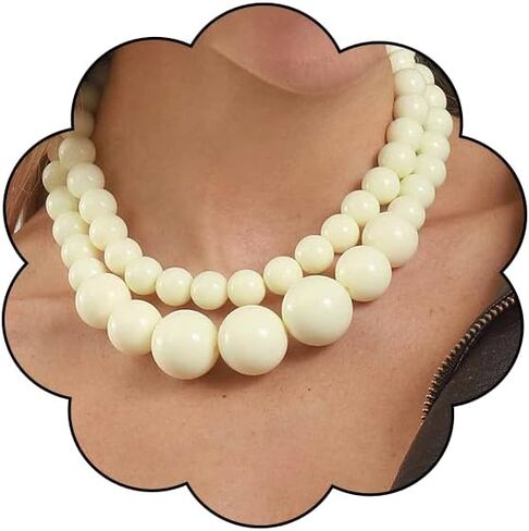 Chunky Beaded Necklace for Women Layered Big Round Beads Chunky Beaded Necklace Vintage Boho Fashion Jewelry in Saudi Arabia