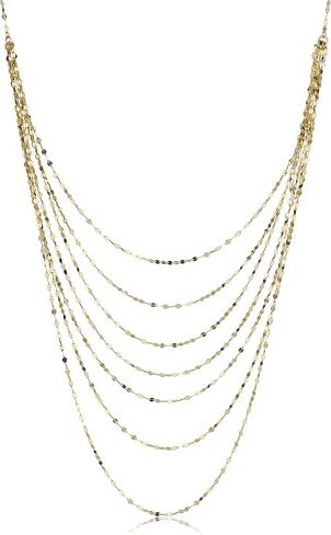 Kooljewelry 14k Yellow Gold Seven Strand Mirror Link Layered Necklace (18 inch) in Kuwait