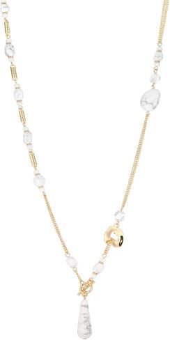 FULU AUTUMN Long Gold Necklace for Women Natural Stone Beaded Y Necklace with Teardrop Pendant - Asymmetric Toggle Clasp Layered Sweater Chain Jewelry Gifts in Kuwait