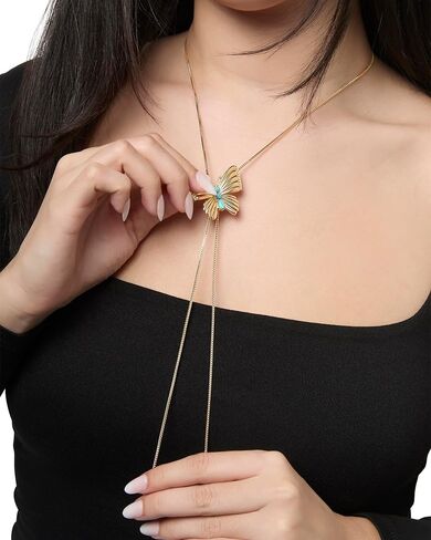 Jessica Simpson Butterfly Necklace with Pave Turquoise, 32" Western Bolero Necklace Sliding Pendant Gold-Tone in Kuwait