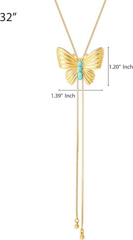 Jessica Simpson Butterfly Necklace with Pave Turquoise, 32" Western Bolero Necklace Sliding Pendant Gold-Tone in Kuwait