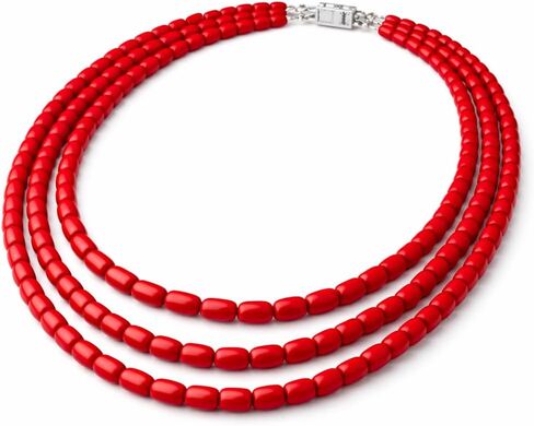 Handcrafted 3-Strand Coral Beads Necklace for Women Multi-Layer in Saudi Arabia