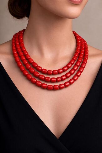Handcrafted 3-Strand Coral Beads Necklace for Women Multi-Layer in Saudi Arabia
