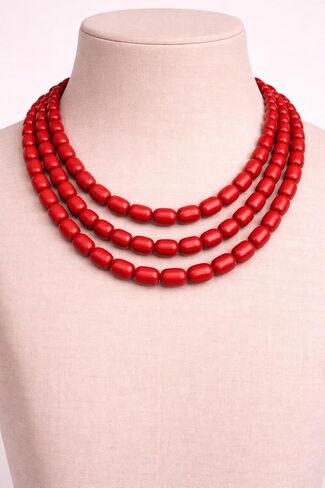Handcrafted 3-Strand Coral Beads Necklace for Women Multi-Layer in Saudi Arabia