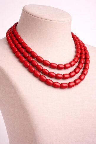 Handcrafted 3-Strand Coral Beads Necklace for Women Multi-Layer in Saudi Arabia