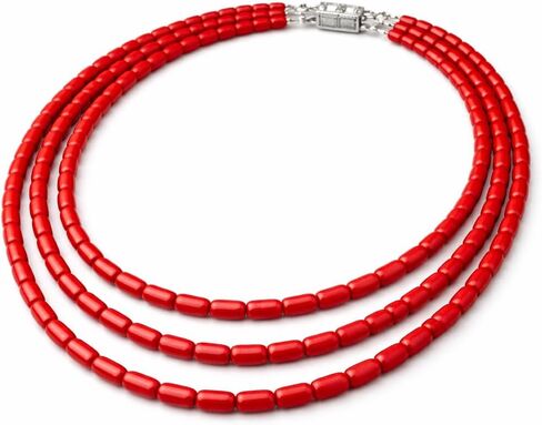 Handcrafted 3-Strand Coral Beads Necklace for Women Multi-Layer in Saudi Arabia