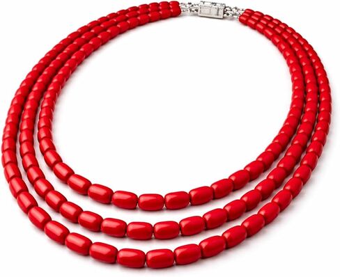 Handcrafted 3-Strand Coral Beads Necklace for Women Multi-Layer in Saudi Arabia