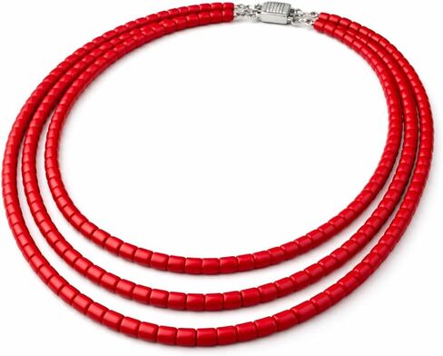 Handcrafted 3-Strand Coral Beads Necklace for Women Multi-Layer in Saudi Arabia