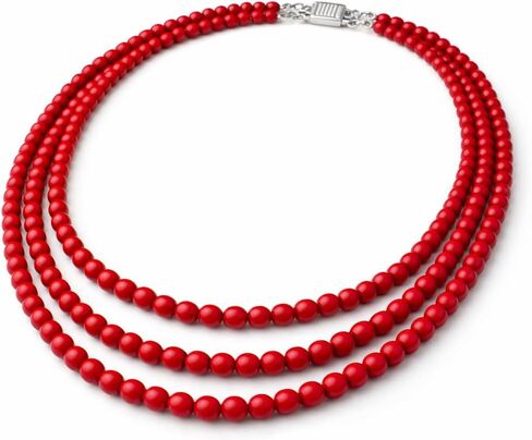Handcrafted 3-Strand Coral Beads Necklace for Women Multi-Layer in Saudi Arabia