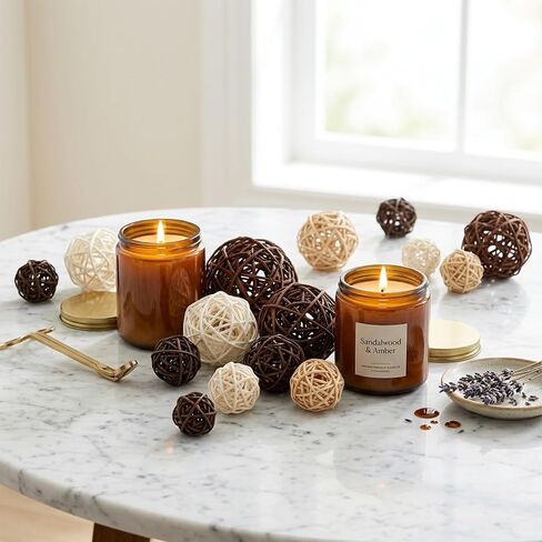 Rattan Balls 64 Pcs Decorative Balls with Natural Woven Texture, Wicker Orbs for Vase Fillers, Decorative Balls for Bowls, Table Decor, Wedding Party Decoration in Saudi Arabia