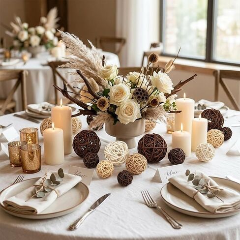 Rattan Balls 64 Pcs Decorative Balls with Natural Woven Texture, Wicker Orbs for Vase Fillers, Decorative Balls for Bowls, Table Decor, Wedding Party Decoration in Saudi Arabia