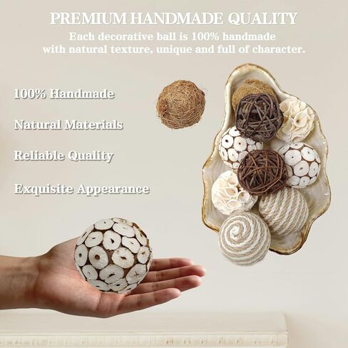 10PC 2.5" Decorative Balls for Bowls, Natural Handmade Orbs Bowl Filler for Home Decor, Table Centerpiece & Dough Bowl Vase Decor in Saudi Arabia