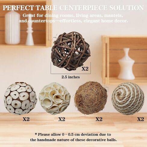 10PC 2.5" Decorative Balls for Bowls, Natural Handmade Orbs Bowl Filler for Home Decor, Table Centerpiece & Dough Bowl Vase Decor in Saudi Arabia