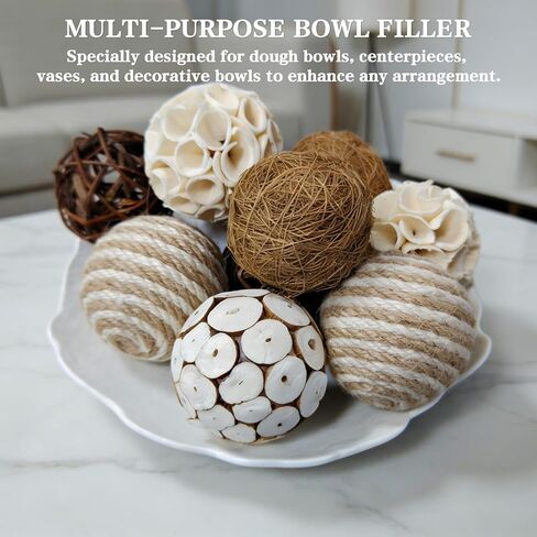 10PC 2.5" Decorative Balls for Bowls, Natural Handmade Orbs Bowl Filler for Home Decor, Table Centerpiece & Dough Bowl Vase Decor in Saudi Arabia