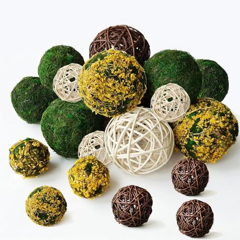 Tinsow 18Pcs Decorative Balls for Bowls, Mixed Moss Balls, Rattan Wicker Orbs & Dried Floral Sphere Bowl Fillers Decor for Home Table Centerpiece Wedding in Kuwait