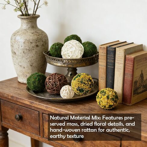 Tinsow 18Pcs Decorative Balls for Bowls, Mixed Moss Balls, Rattan Wicker Orbs & Dried Floral Sphere Bowl Fillers Decor for Home Table Centerpiece Wedding in Kuwait