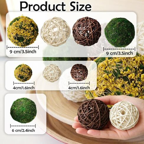 Tinsow 18Pcs Decorative Balls for Bowls, Mixed Moss Balls, Rattan Wicker Orbs & Dried Floral Sphere Bowl Fillers Decor for Home Table Centerpiece Wedding in Kuwait