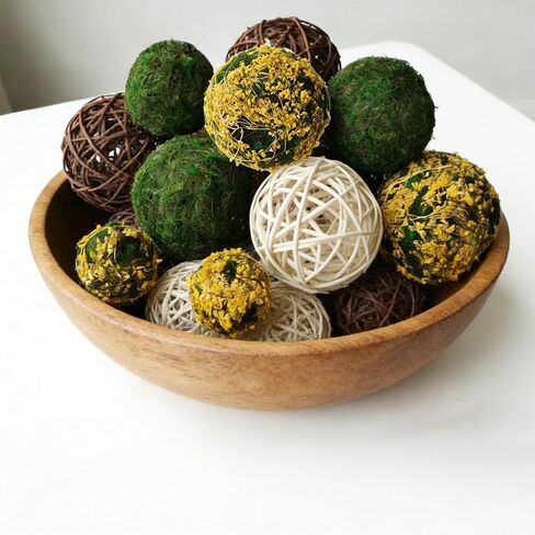 Tinsow 18Pcs Decorative Balls for Bowls, Mixed Moss Balls, Rattan Wicker Orbs & Dried Floral Sphere Bowl Fillers Decor for Home Table Centerpiece Wedding in Kuwait