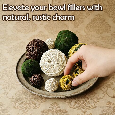 Tinsow 18Pcs Decorative Balls for Bowls, Mixed Moss Balls, Rattan Wicker Orbs & Dried Floral Sphere Bowl Fillers Decor for Home Table Centerpiece Wedding in Kuwait