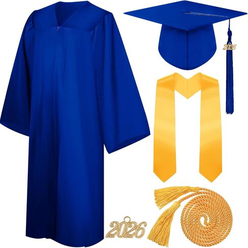 Syhood 4 Pieces 2026 Unisex Graduation Matte Gown Cap Tassel Stole Set Honor Cord for Graduation in Kuwait