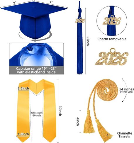 Syhood 4 Pieces 2026 Unisex Graduation Matte Gown Cap Tassel Stole Set Honor Cord for Graduation in Kuwait