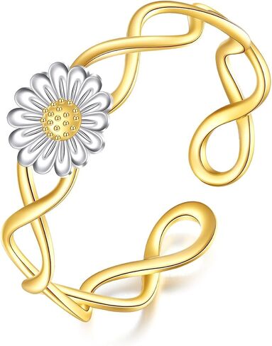 14K Solid Gold Daisy Toe Ring for Women, 14kt Real Gold Adjustable Open Toe Band Rings Summer Beach Foot Fine Jewelry Gifts for Mom Nana Christmas, Adjustable Size 4 in Saudi Arabia