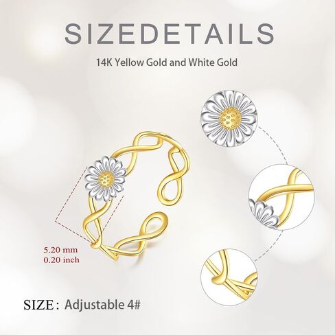 14K Solid Gold Daisy Toe Ring for Women, 14kt Real Gold Adjustable Open Toe Band Rings Summer Beach Foot Fine Jewelry Gifts for Mom Nana Christmas, Adjustable Size 4 in Saudi Arabia