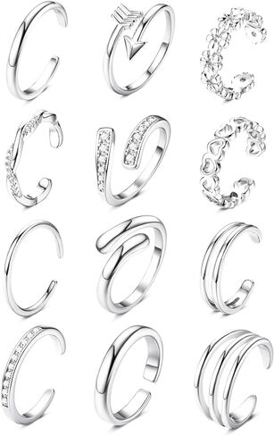 FIASASO 12Pcs Toe Rings for Women - 14K Gold Filled Toe Ring Non Tarnish Adjustable Simple Hug CZ Thin Band Toe Rings Summer Beach Foot Jewelry for Women in Kuwait