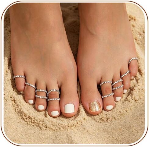 12Pcs Toe Rings for Women Non Tarnish Rhinestones Toe Rings Set Adjustable Stackable Summer Beach Foot Jewelry in Saudi Arabia