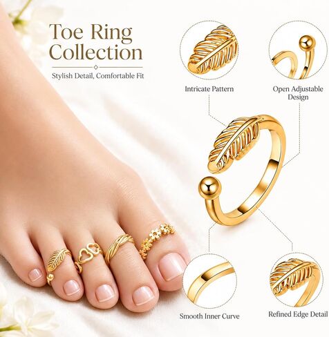 12Pcs Toe Rings for Women, Non Tarnish Gold Toe Ring Set, Adjustable Simple Hug Foot Jewelry Collection for Summer Beach Vacations and Daily Wear in Saudi Arabia
