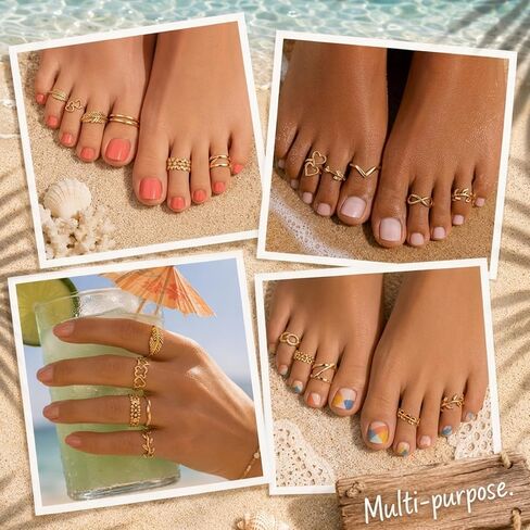 12Pcs Toe Rings for Women, Non Tarnish Gold Toe Ring Set, Adjustable Simple Hug Foot Jewelry Collection for Summer Beach Vacations and Daily Wear in Saudi Arabia