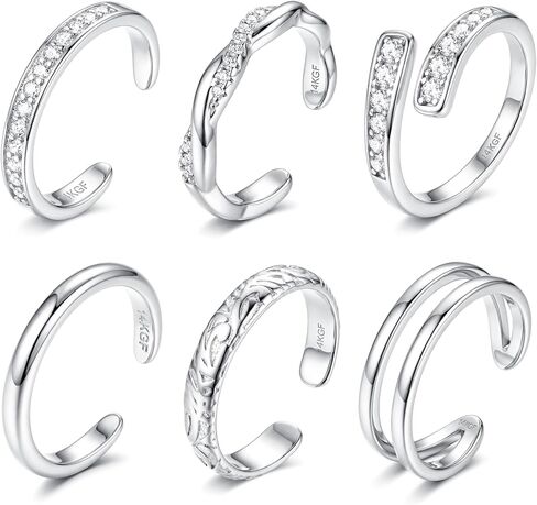 Subiceto 6 Pcs 14K Gold Filled Toe Rings for Women Non Tarnish Dainty Open Adjustable Toe Ring Set Stackable Cz Hypoallergenic Beach Summer Foot Jewelry for Women in Saudi Arabia