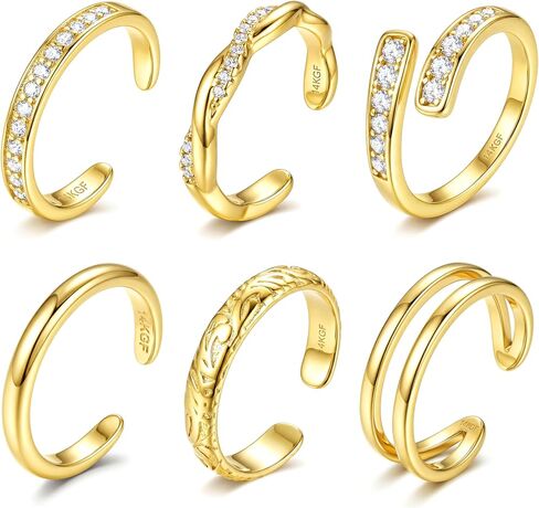 Subiceto 6 Pcs 14K Gold Filled Toe Rings for Women Non Tarnish Dainty Open Adjustable Toe Ring Set Stackable Cz Hypoallergenic Beach Summer Foot Jewelry for Women in Saudi Arabia
