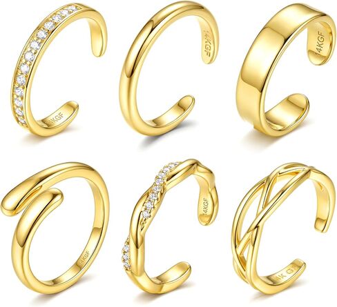 Subiceto 6 Pcs 14K Gold Filled Toe Rings for Women Non Tarnish Dainty Open Adjustable Toe Ring Set Stackable Cz Hypoallergenic Beach Summer Foot Jewelry for Women in Saudi Arabia