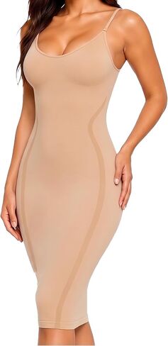 Full Body Shapewear Dress for Women - Tummy Control Long Body Shaper Slip, Seamless Invisible Under Dress in Kuwait